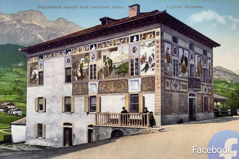 Historical postcard of Cortina d'Ampezzo portraying ciasa dei pupe