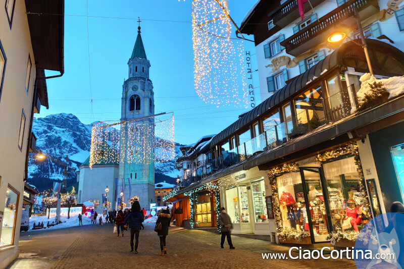 The bell tower of Cortina at night