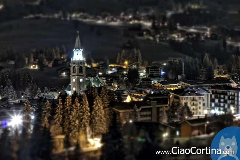 Winter night tilt shift of Cortina d'Ampezzo