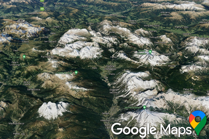 Le Dolomiti, foto presa da Google Earth