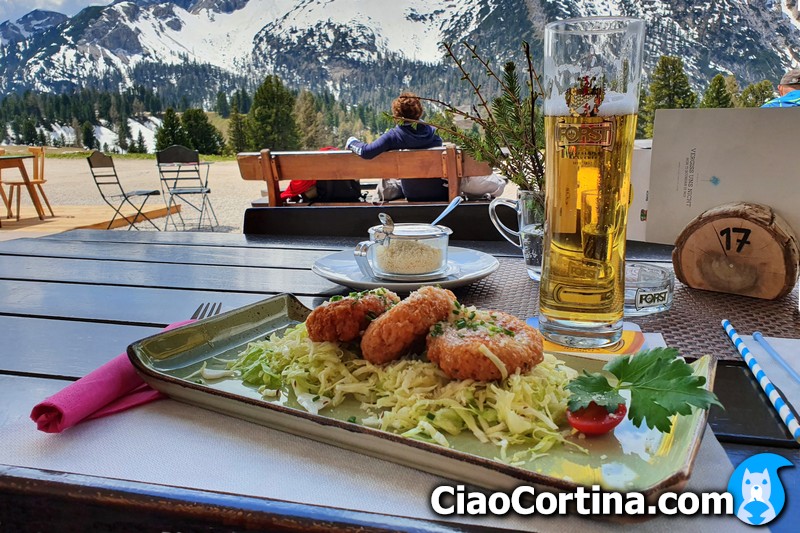 A plate of Canederli in a mountain lodge in Cortina