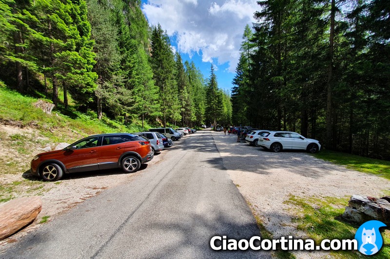 Free parking lot of Belluno's Dolomites park in Cortina