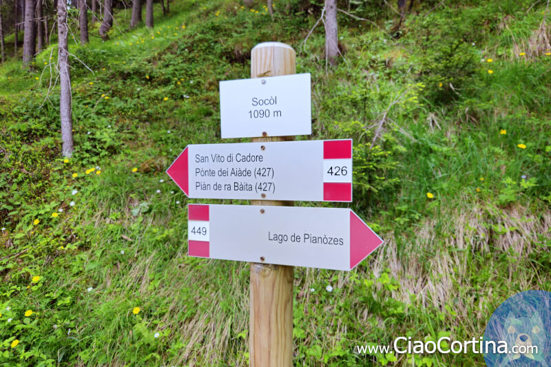 Wooden sign indicating the direction of Lake Pianozes