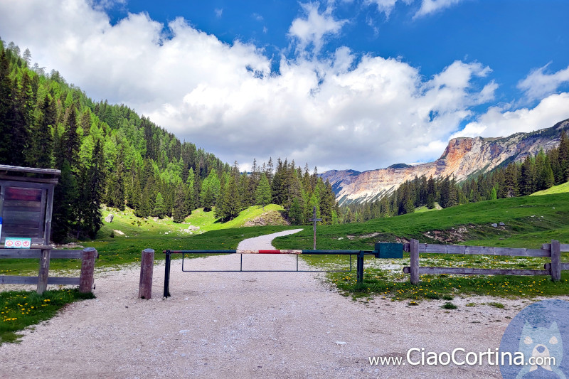 La sbarra dove ha inizio l'escursione verso il Rifugio Fodara Vedla