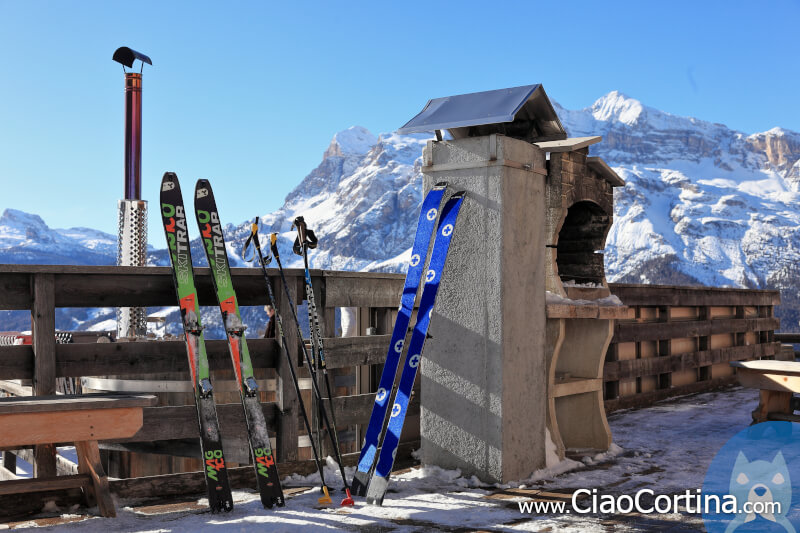 Mountaineer skis leaning on the mietres balcony