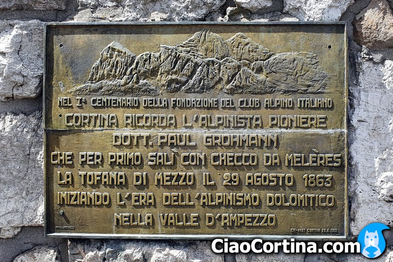 The plaque to Paul Grohmann, who brought tourism to Ampezzo